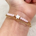 Bracciale a doppio strato placcato oro 18K con perline rosa e ciondolo a stella bianca - Rosa