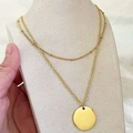 Minimalist gold double layer necklace with satellite chain and polished disc pendant - Double Layer Circle Style / Gold