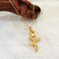 Vintage golden rose pendant necklace in stainless steel on wooden stand with white fabric - Rose Flower Necklace