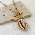 Collier bohème en coquillage doré avec chaîne trombone et fermoir à bascule OT - Collier Coquillage à Fermoir OT