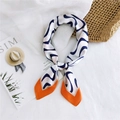 Elegant silk scarf featuring blue wavy prints and vibrant orange contrast borders - 70cm / Sea Wave Orange Edge