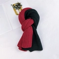 Thick two-tone knit scarf in dark red and emerald green with striped texture - 124cm / Rose Red & Green