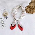 Elegant beige and pink wavy silk scarf with bold red and black geometric border - 70cm / Sea Wave Red Edge