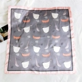 Grey silk square scarf with pink crown swan print and floral decorative patterns - 2 Chubby Duck