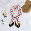 Elegant silk scarf in red and white wavy print with black borders for women - 70cm / Sea Wave Black Edge