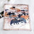 Silk square scarf featuring modern cartoon mouse illustration in navy and orange - 23 Lucky Mouse