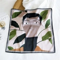53cm square silk scarf with minimalist portrait and green leaf illustration print - 53cm / Leaf Boy (36)