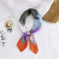 Multicolor silk square scarf with chain print in grey, blue, violet and pink - 70cm / Chain Frame Orange Edge