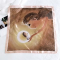 Pink square silk scarf featuring a warm hand-drawn illustration on white linen - 12 Light of Hope