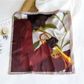 Silk square scarf with retro trumpet player art print in burgundy and green - 53cm / Solo Performance (15)