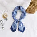 Blue paisley gradient silk scarf with elegant knotted design for versatile styling - 70cm / Paisley Wave Navy