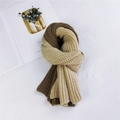 Thick two-tone knit scarf in light camel and dark brown colors for winter - 124cm / Brown & Beige