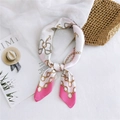 Pink and white gradient square silk scarf featuring a nautical gold chain print - 70cm / Anchor Chain Pink Edge