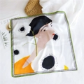 Artistic silk square scarf featuring female portrait and floral print in yellow and green - 53cm / Beauty and Flowers (8)