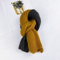 Two-tone chunky knit scarf in ginger yellow and dark grey for winter warmth - 124cm / Orange & Grey