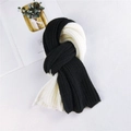 Thick black and white two-tone knitted scarf for winter with a stylish knot design - 124cm / Black & White