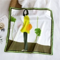 Modern hand-painted silk square scarf with fashion female illustration and floral pattern - 53cm / Crossbody Bag Girl (18)