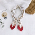 Elegant white satin silk scarf with red border and gold anchor chain print - 70cm / Anchor Chain Red Edge