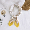 Elegant gradient square silk scarf in ivory and bright yellow with retro chain prints - 70cm / Anchor Chain Yellow Edge