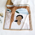 Artistic portrait square silk scarf with camel and sky blue abstract print - 53cm / Architecture Girl (22)