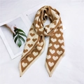 Écharpe tricotée marron et crème avec motif jacquard cœur pour femmes et couples - 25*150cm / Kaki