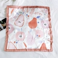 Pink and orange silk square scarf with pear and berry fruit prints on white fabric - 24 Pear Fruit