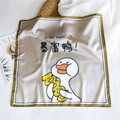 Square satin scarf with cartoon white duck print and chic beige background border - 53cm / Rich Duck (26)
