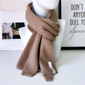 Minimalist brown knitted thick scarf for winter featuring a white woven label detail - Crystal Labeled Camel