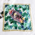 Square silk-feel scarf featuring artistic watercolor boat and lotus floral prints - 18 Lotus Picking Boat