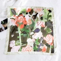 Green silk square scarf featuring an abstract floral print with light green edges - 27 Oil Paint Flower Light Green Border