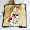 Silk square scarf featuring a cartoon goose with 'Make More Money' text on yellow satin - 53cm / Get Rich (30)