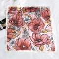 Square silk scarf featuring elegant red peony floral print and golden leaf details - 39 Rose