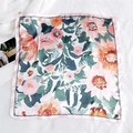 Square silk scarf featuring artistic floral prints and pink satin borders for women - 15 Ink Flower Pink Border