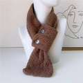 Brown knitted winter scarf with button closure and classic cable knit pattern - Camel