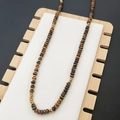 Handmade beaded necklace with brown gemstone rondelle beads and gold spacer rings - Natural Yellow Tiger Eye Abacus Beads
