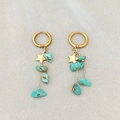 Orecchini vintage a nappa con stelle dorate e perline di turchese irregolari - Turchese Blu