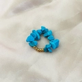 Elastic beaded ring featuring natural blue gravel stones and gold accent beads for women - Gold