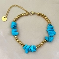 Bracelet en acier inoxydable plaqué or 18 carats avec perles turquoise bleues et fermoir - Bracelet en Pierre Bleue