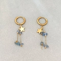 Orecchini a cerchio dorati con ciondoli a stella e perle blu-grigie in stile retrò - Azzurro