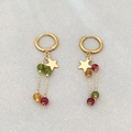 Orecchini a stella vintage dorati con frange di perline verdi e color ambra - Marrone Viola