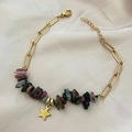 Verstellbares goldenes Gliederarmband mit bunten Natursteinen und Sternanhänger - Bunter Stein