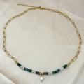 Collier de perles colorées avec perle d'eau douce et chaîne dorée en acier - Collier en Perles Colorées