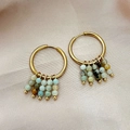 Boucles d'oreilles anneaux dorés en acier 18k avec perles de pierre multicolores - Amazonite Naturelle