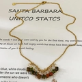 New Chinese style gold necklace with colorful cubic cat eye stone pendants and tassel design - Square Natural Stone Style
