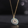 Collar de acero de titanio con cadena dorada y colgante de ojo de mal en circón azul - Mal de Ojo Redondo Circonia Azul (Y)