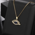 Collar de ojo turco dorado con circón azul y detalles de cristales brillantes - Mal de Ojo Azul Profundo Marquise (N)