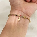 Pulsera de doble capa de acero de titanio dorado con cuentas de colores y rayo colgante - Estilo de Colgante de Rayo