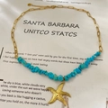 Collier de plage multicouche avec perles en pierre bleue et pendentif étoile de mer dorée - Style Étoile De Mer