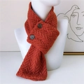 Chic burnt orange knit scarf with button details and textured wave pattern for women - Red
