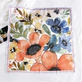 53cm square silk scarf with vibrant watercolor floral print and red piped edges - 8 Smudged Flower Grey Border
